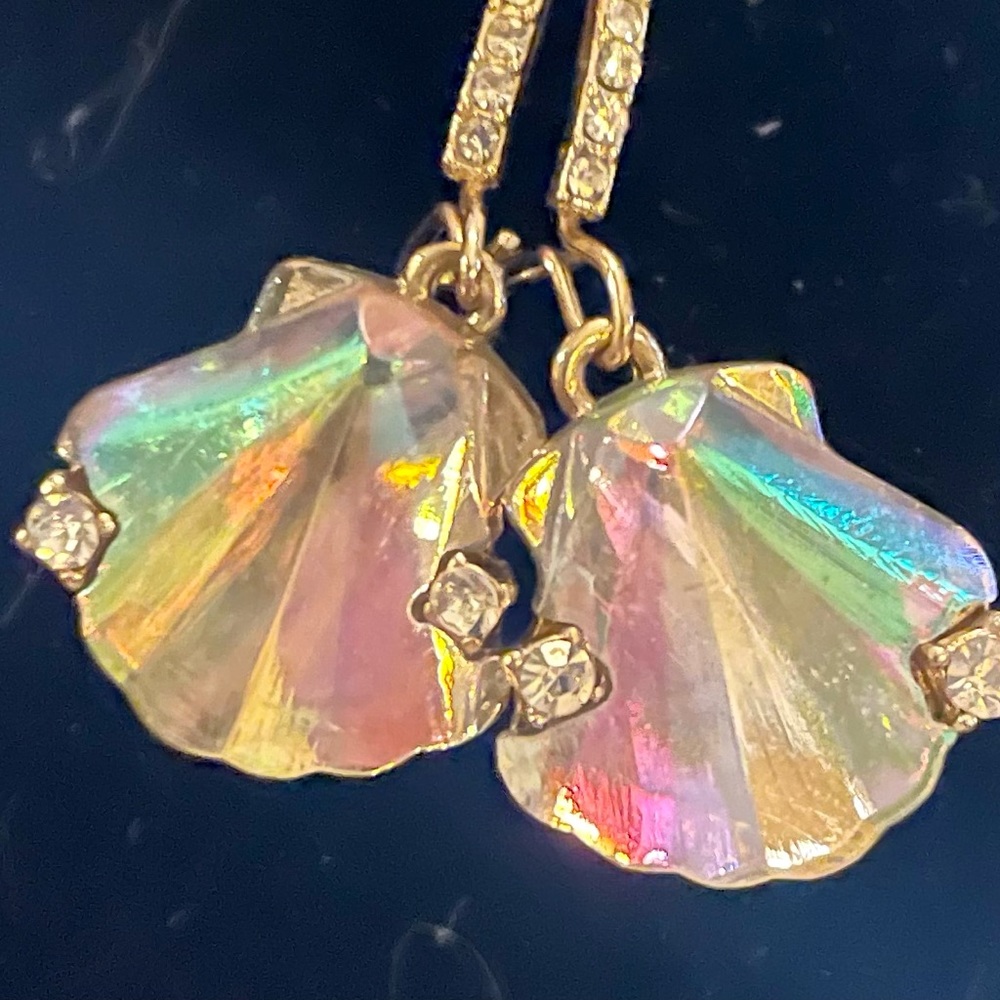 Betsey Johnson iridescent shell pierced earrings rhinestone accents